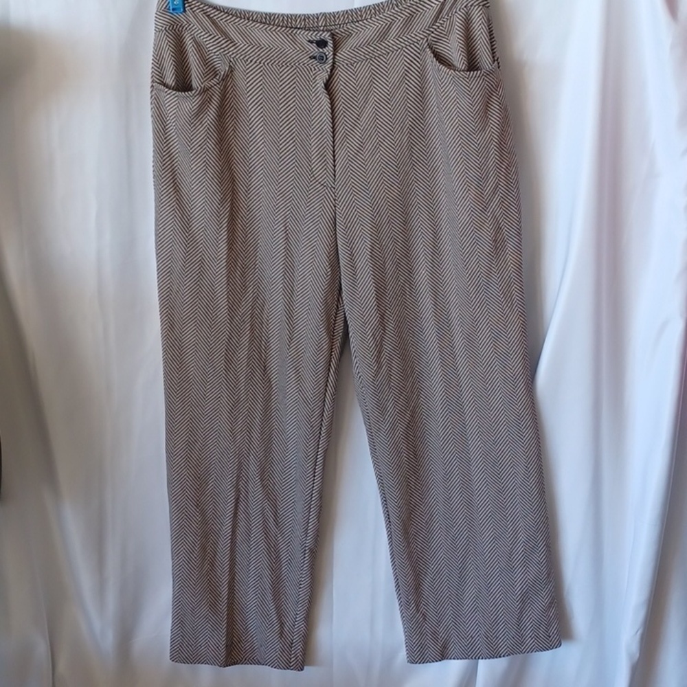 WEEKENDERS brown/cream knit pants, zip, elastic waist, stretchy, comfy